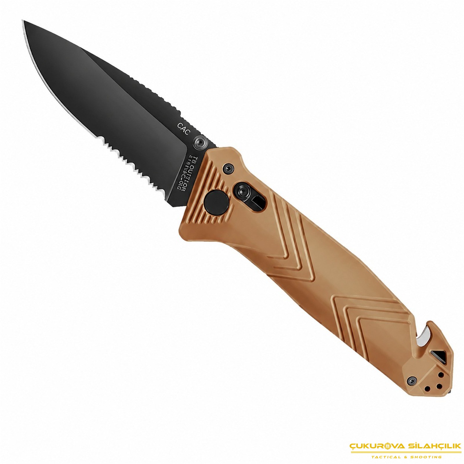 TB Outdoor CAC PA6 Saplı Tirbüşonlu Serrated Çakı Kahverengi