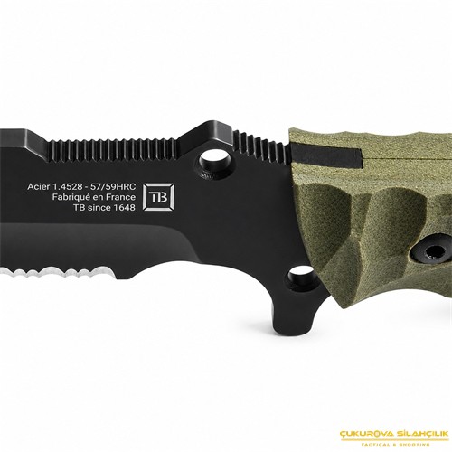 TB Outdoor Maraudeur G10 Saplı Serrated Bıçak Haki